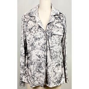 Donna Karan Sleepwear Top S Small Gray Black Animal‎ Button Front Pajama Lounge
